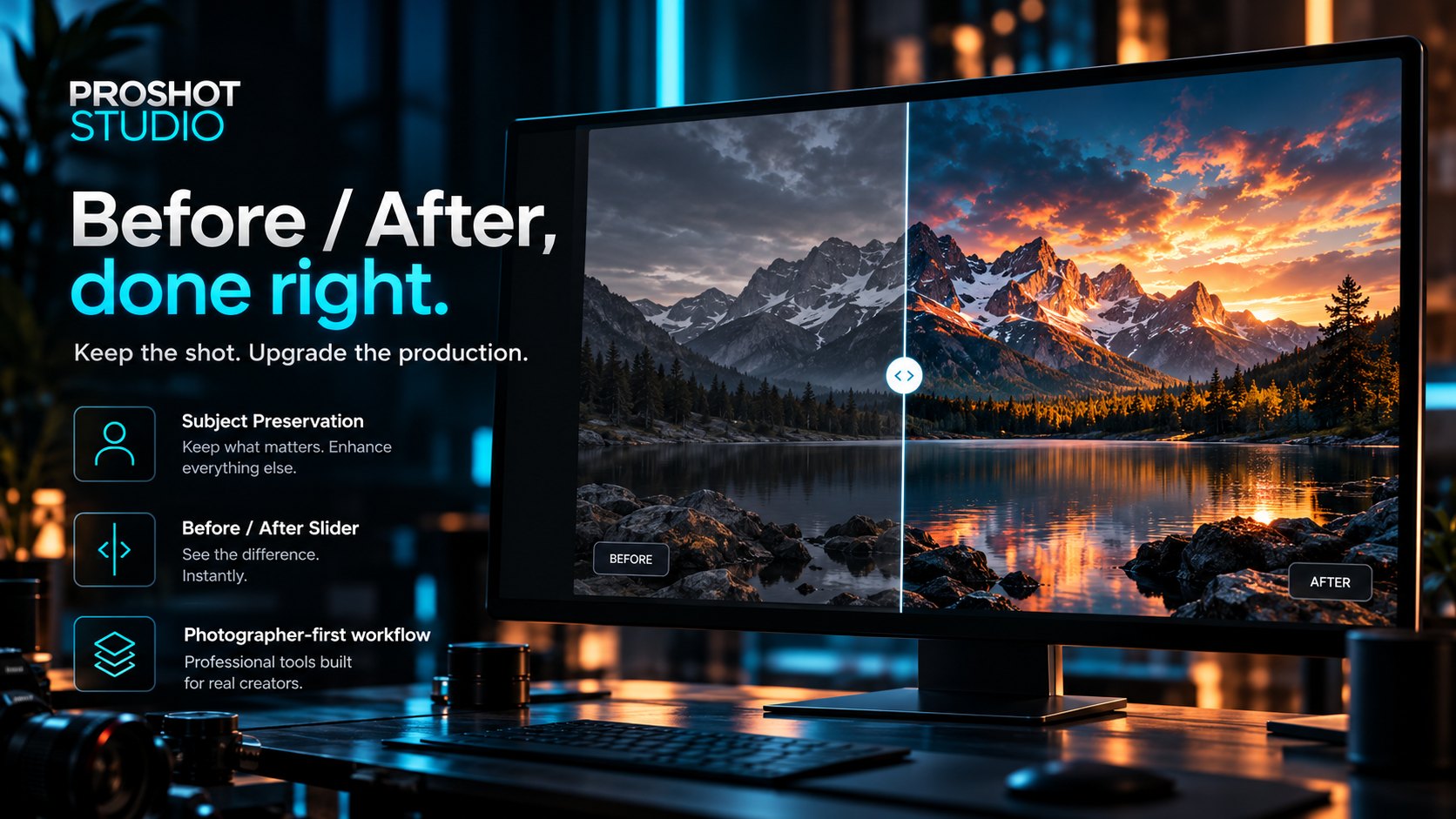 Before and after comparison with Proshot Studio