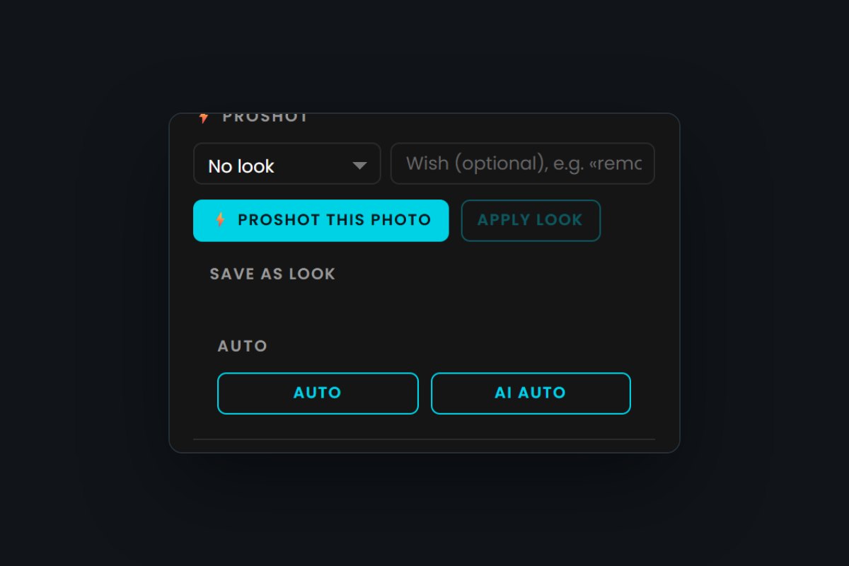 The ⚡ Proshot panel in the Proshot Studio editor with the “Proshot this photo” button and a wish field